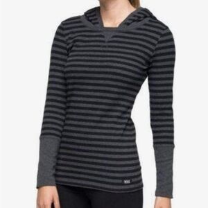 Calvin Klein Charcoal and Black Striped Thermal Pullover Hoodie